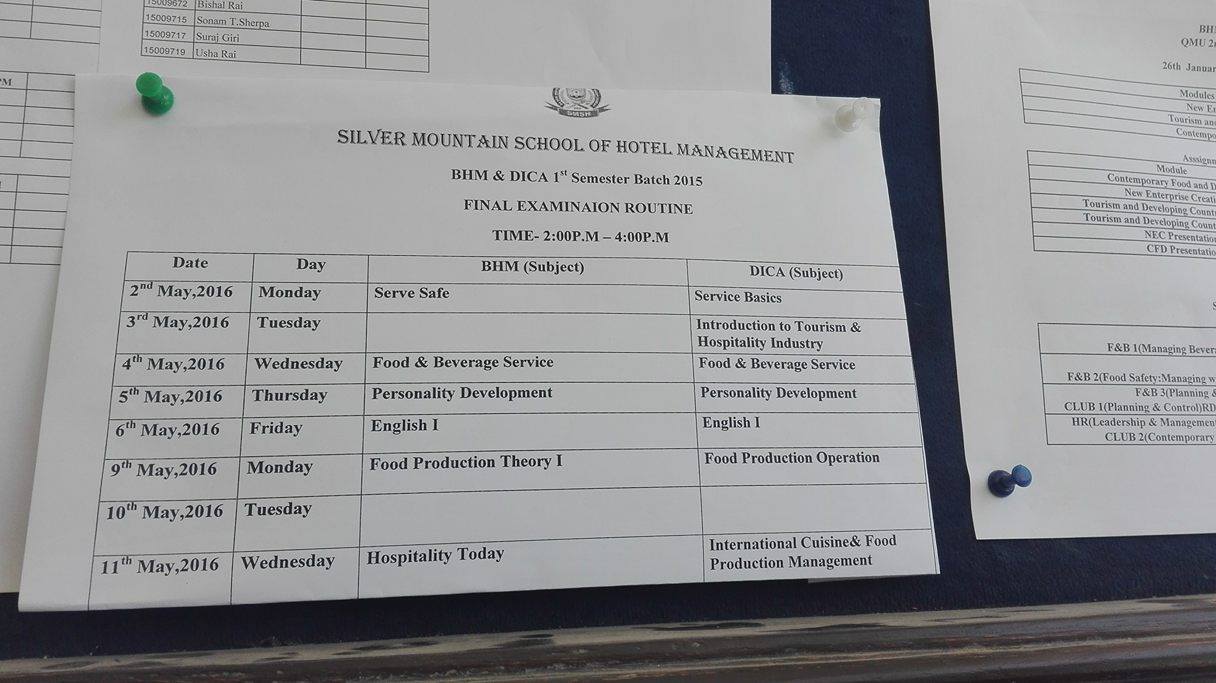 the schedule for SMSH final exam BHM 1st semester