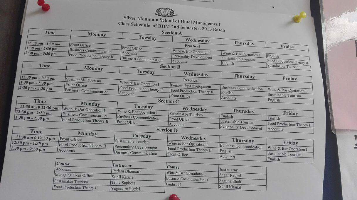 the schedules for 2nd Semester, see group A