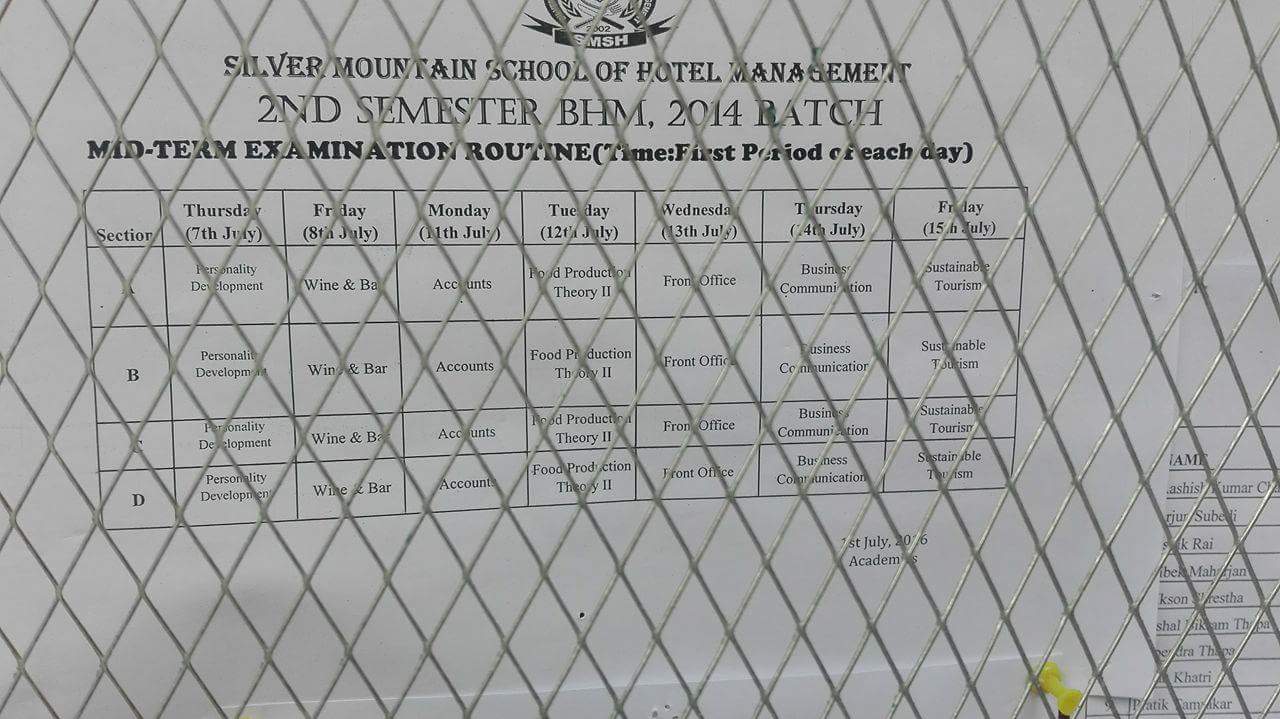 the schedule of 2nd semester midterm exams