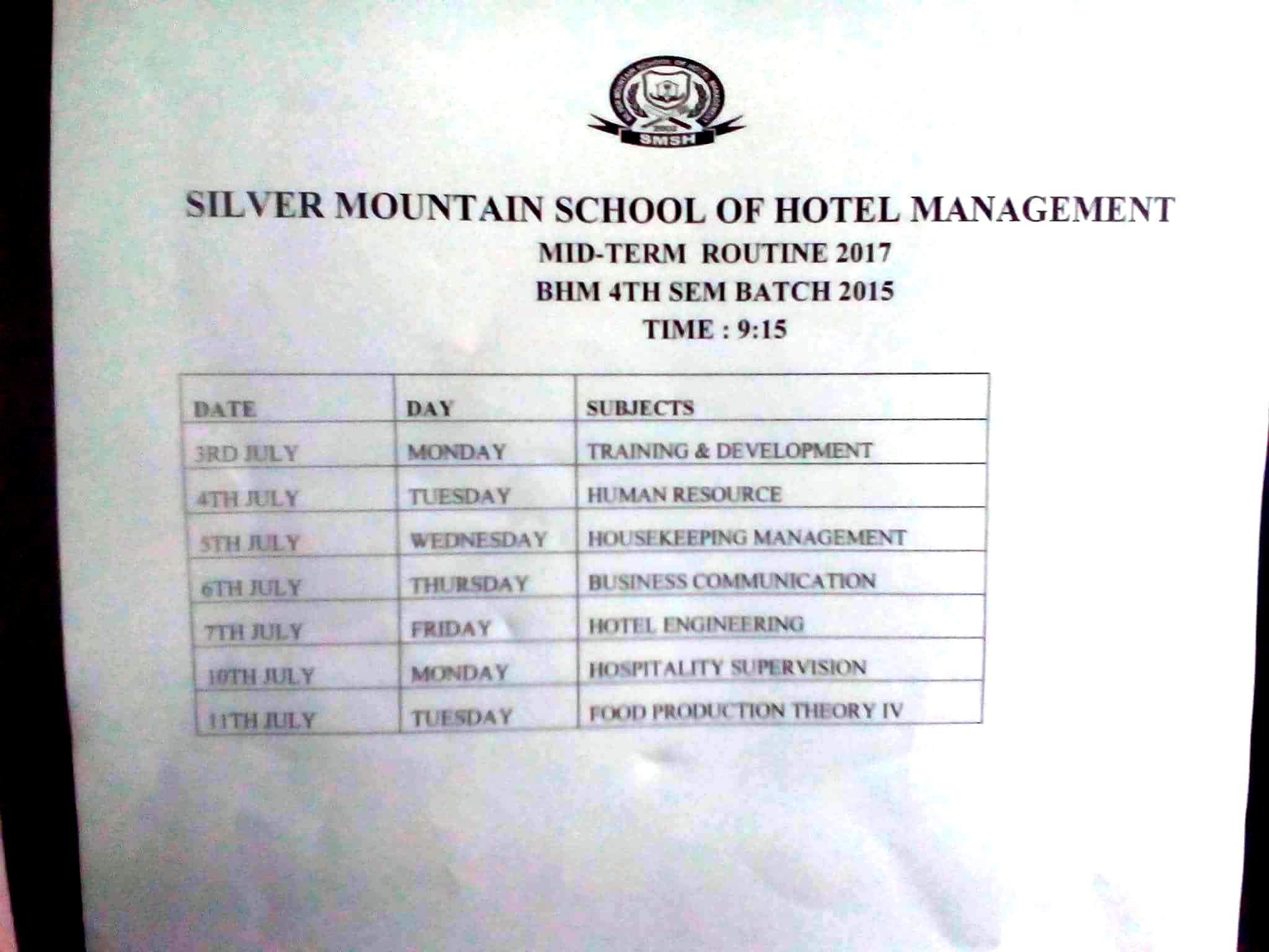 Schedule of Midterm Exams 4th Sem.