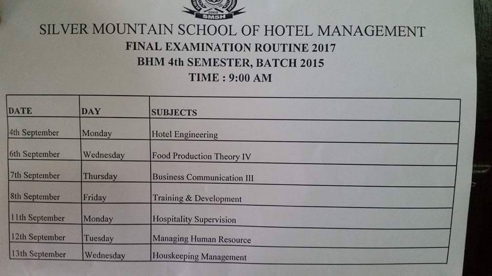 Schedule Final Exams 4th Sem.